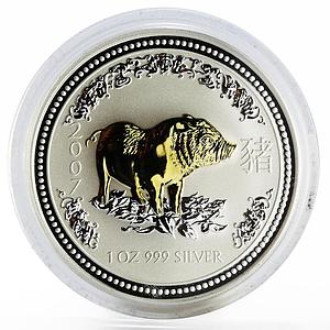 Australia 1 dollar Year of the Pig Lunar Series I gilded silver coin 2007