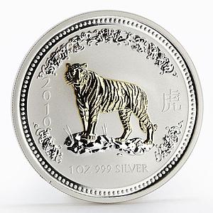 Australia 1 dollar Year of the Tiger 2010 Lunar Series I gilded silver coin 2007