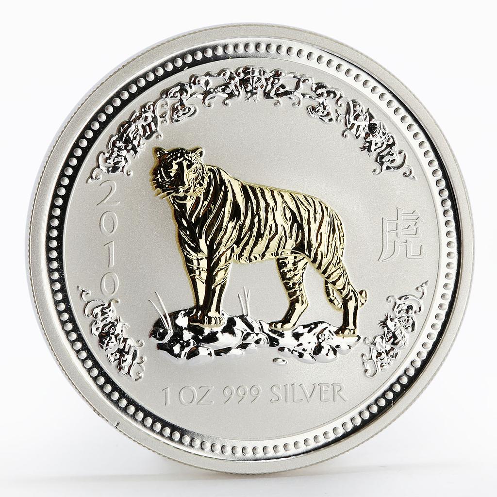 Australia 1 dollar Year of the Tiger 2010 Lunar Series I gilded silver coin 2007