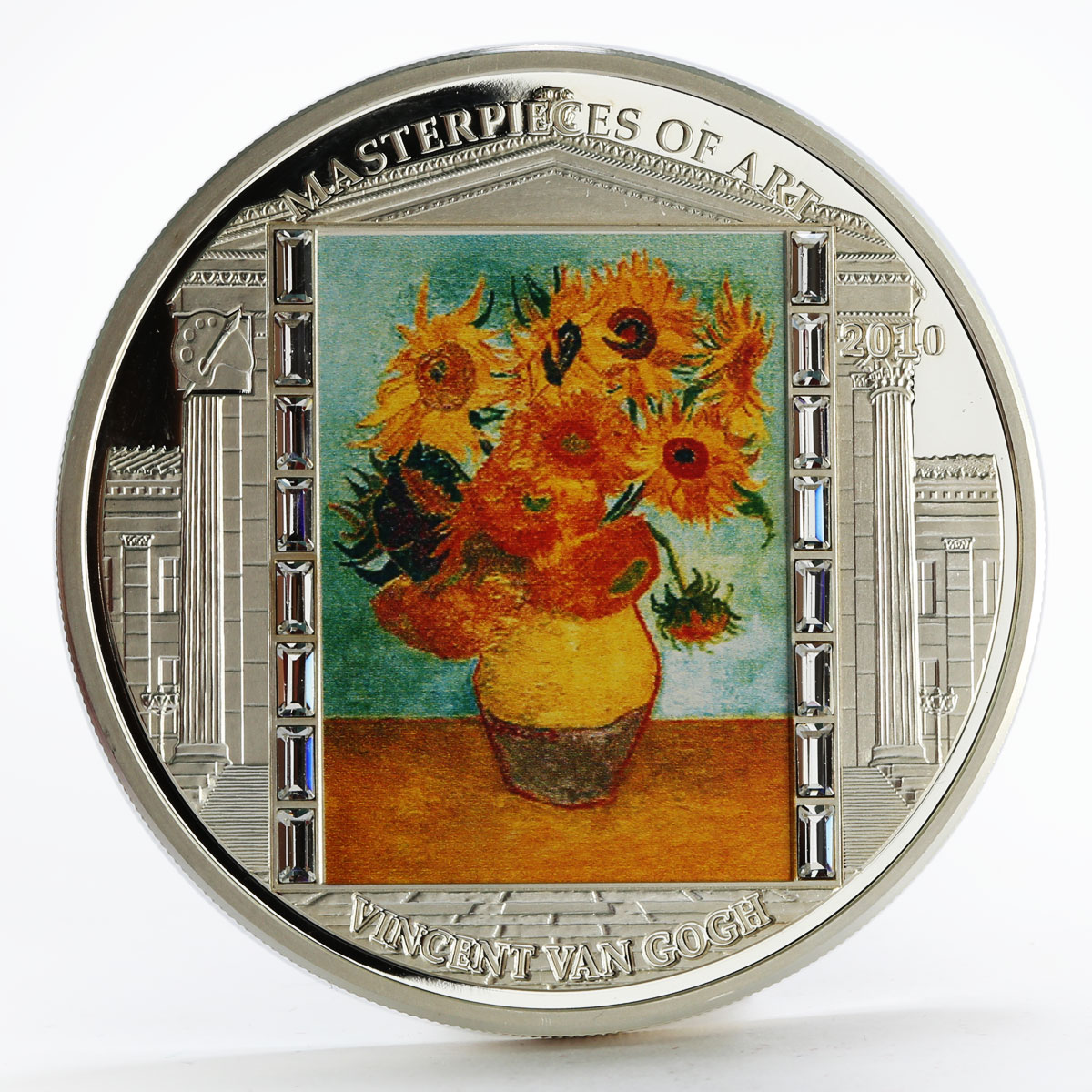 Cook Islands 20 dollars Vincent van Gogh Sunflowers Art colored silver coin 2010