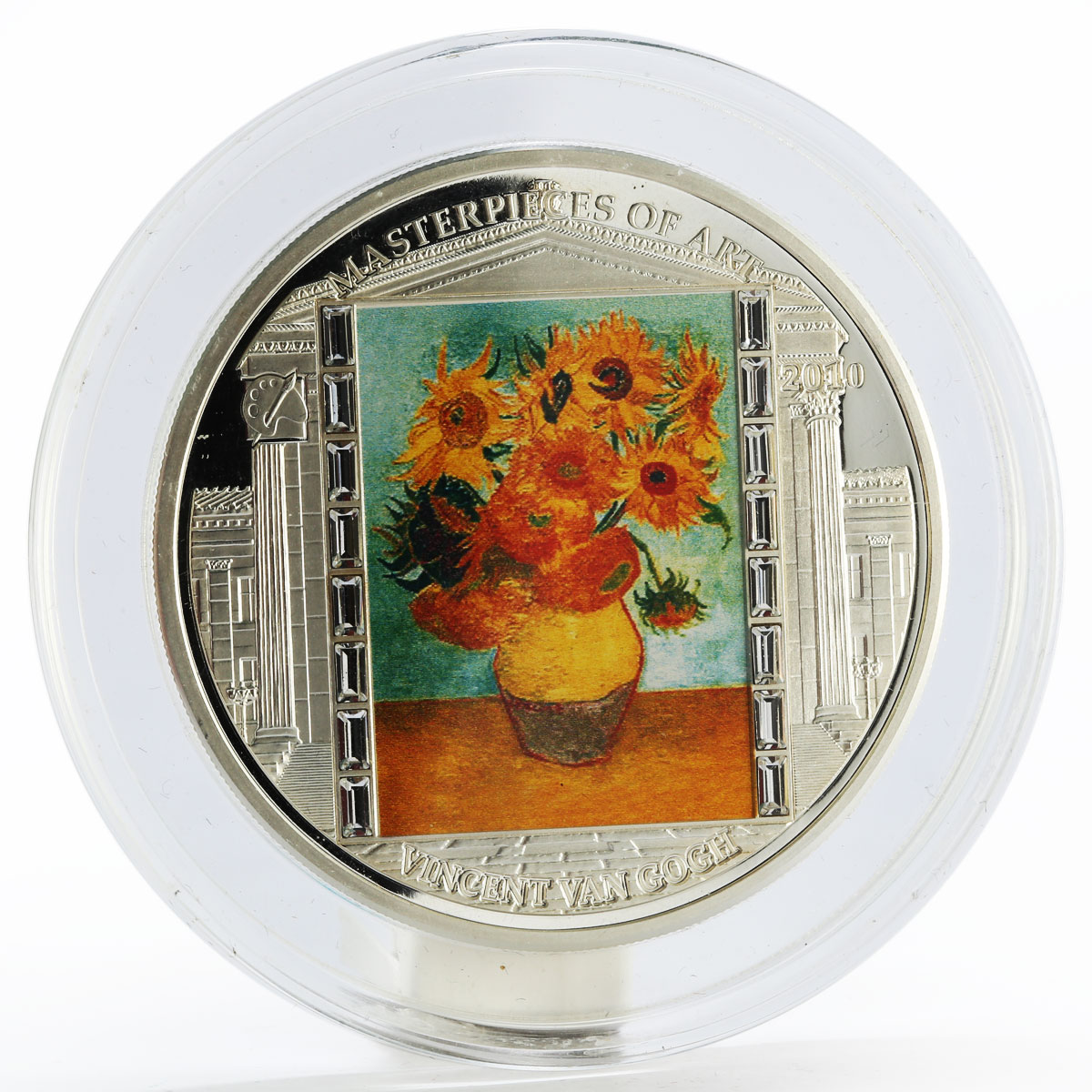 Cook Islands 20 dollars Vincent van Gogh Sunflowers Art colored silver coin 2010