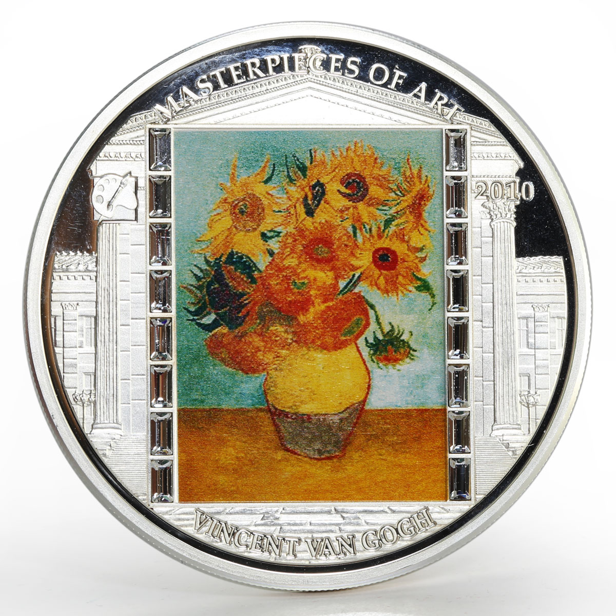 Cook Islands 20 dollars Vincent van Gogh Sunflowers Art colored silver coin 2010