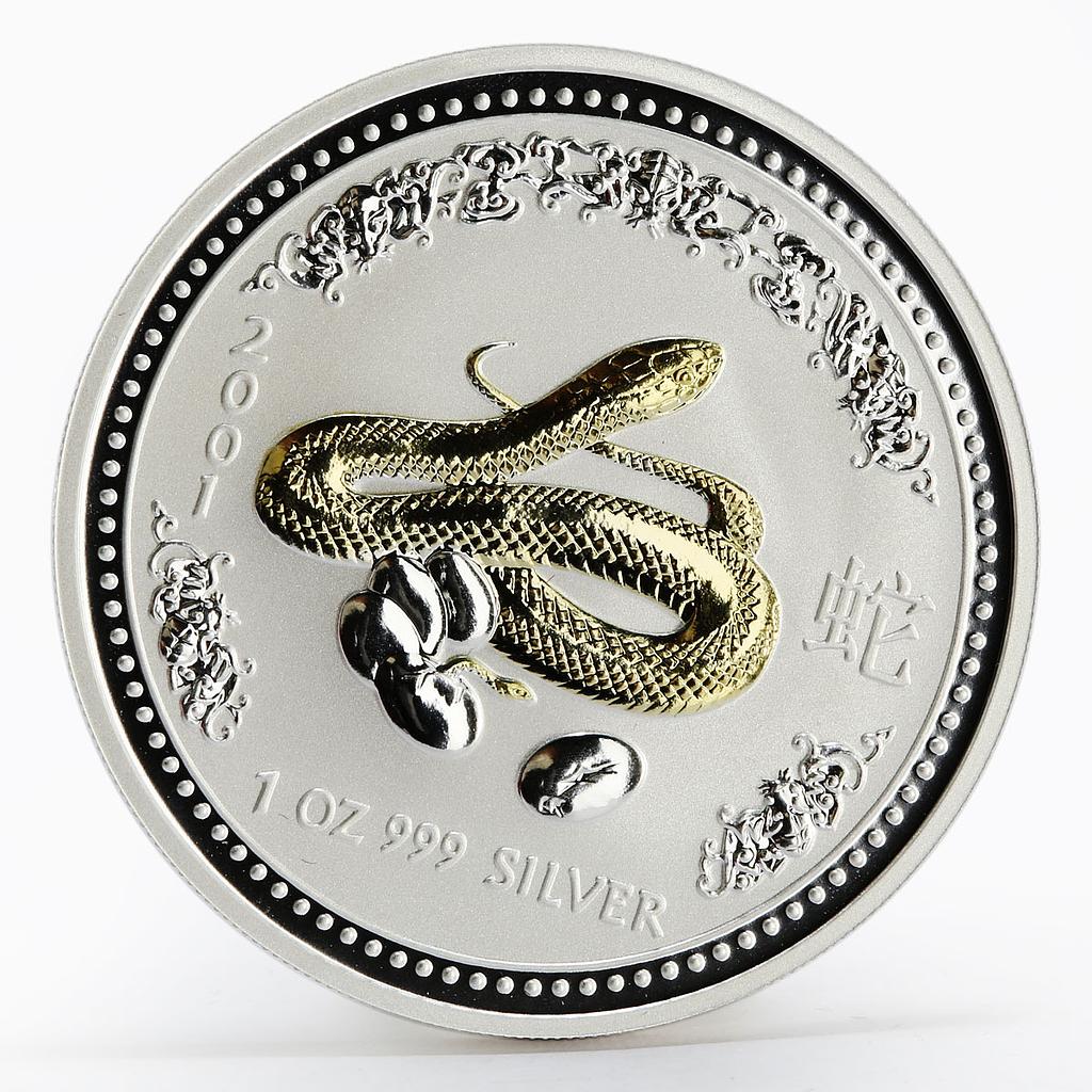 Australia 1 dollar Lunar Calendar I Year of the Snake gilded silver coin 2001