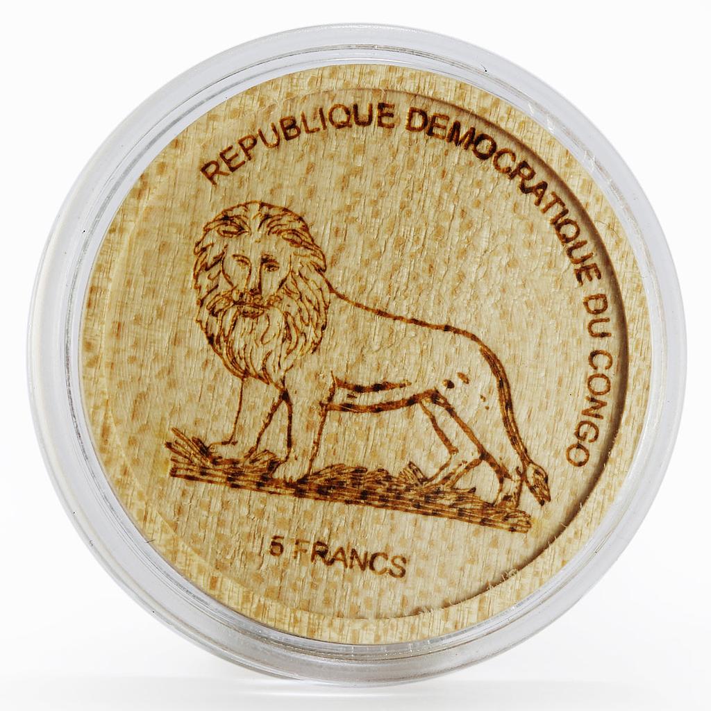 Congo 5 francs Wildlife Protection series Gorilla wood coin 2005