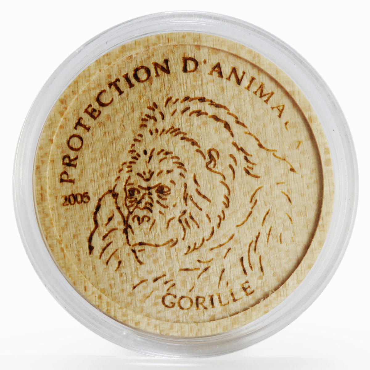 Congo 5 francs Wildlife Protection series Gorilla wood coin 2005