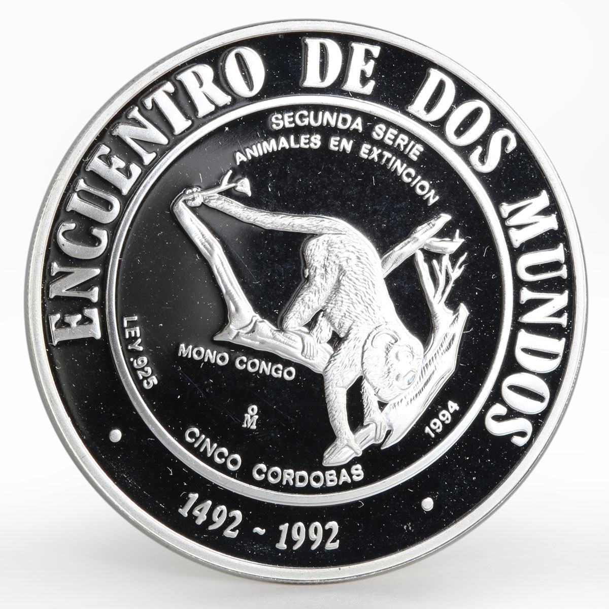 Nicaragua 5 cordobas Ibero American series II Congo Monkey silver coin 1994