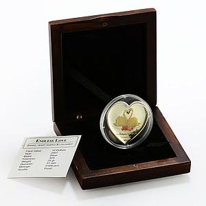 Liberia 10 dollars Endless Love Swans Birds colored proof silver coin 2007