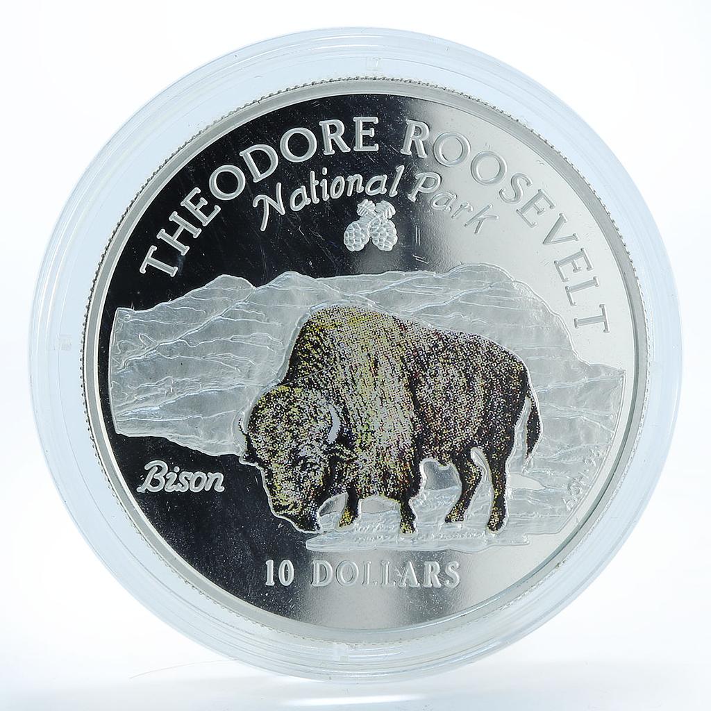 Cook Islands 10 dollars Theodore Roosevelt National Park Bison silver coin 1996