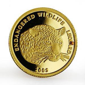 Benin 1500 francs Endangered Wildlife series The Leopard proof gold coin 2005