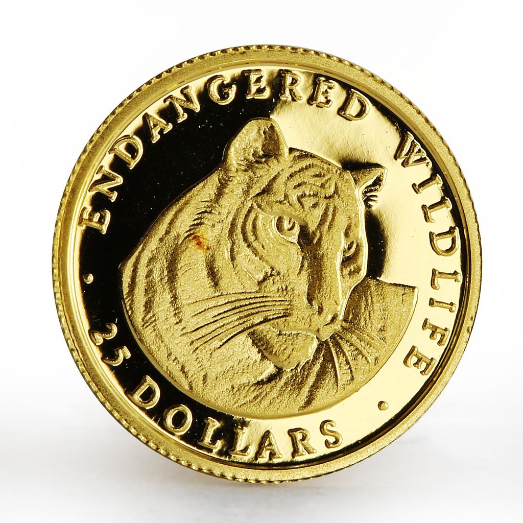 Cook Islands 25 dollars Endangered Animal series The Tiger proof gold coin 1990