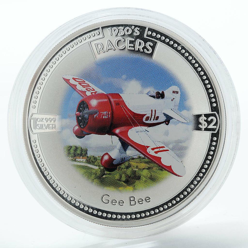 Cook Islands 2 dollars Gee Bee Model R Aircraft proof silver coin 2006