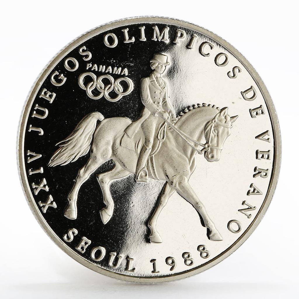 Panama 1 balboa Seoul Olympic Summer Games series Equestrian silver coin 1988