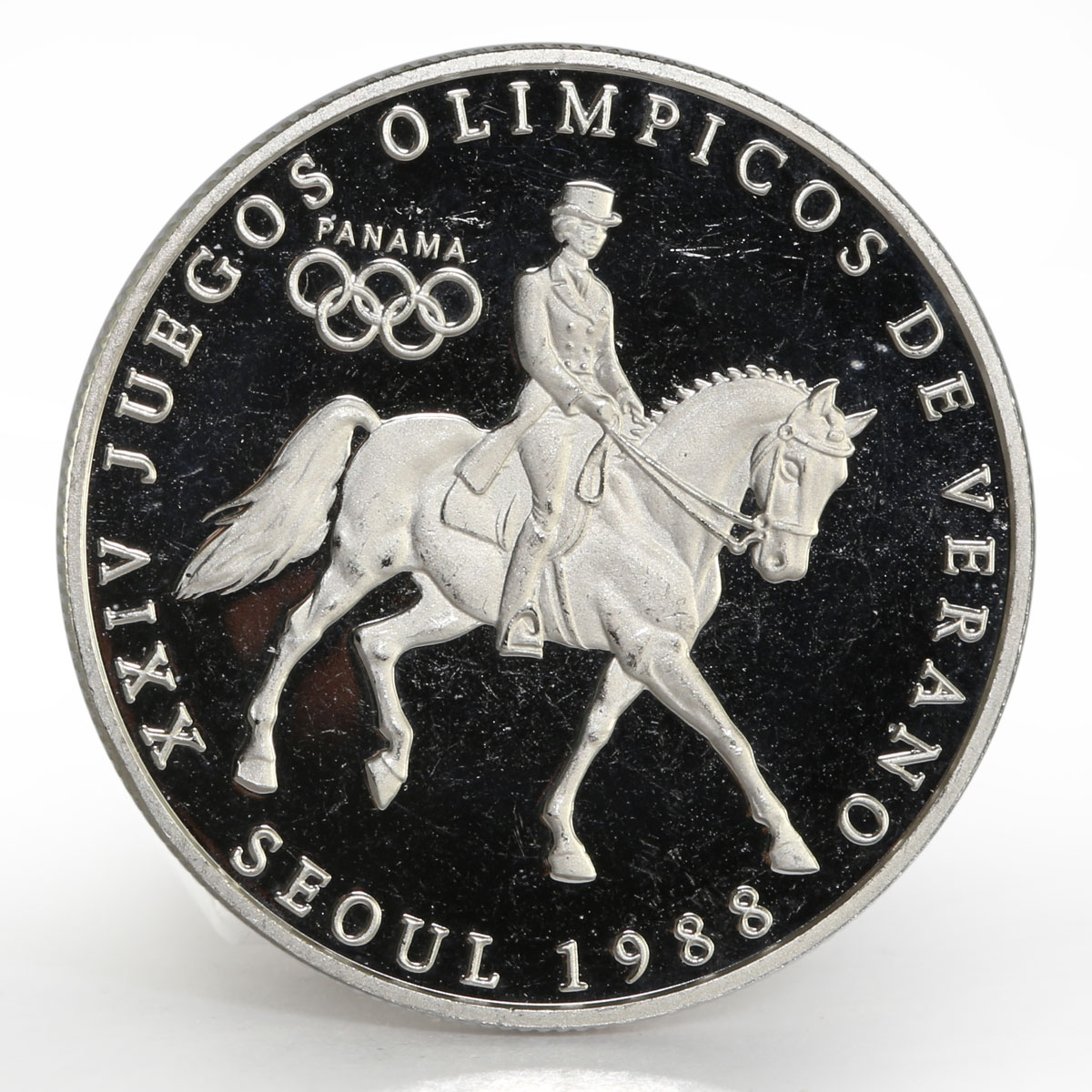 Panama 1 balboa Olympic Summer Games Equestrian proof silver coin 1988