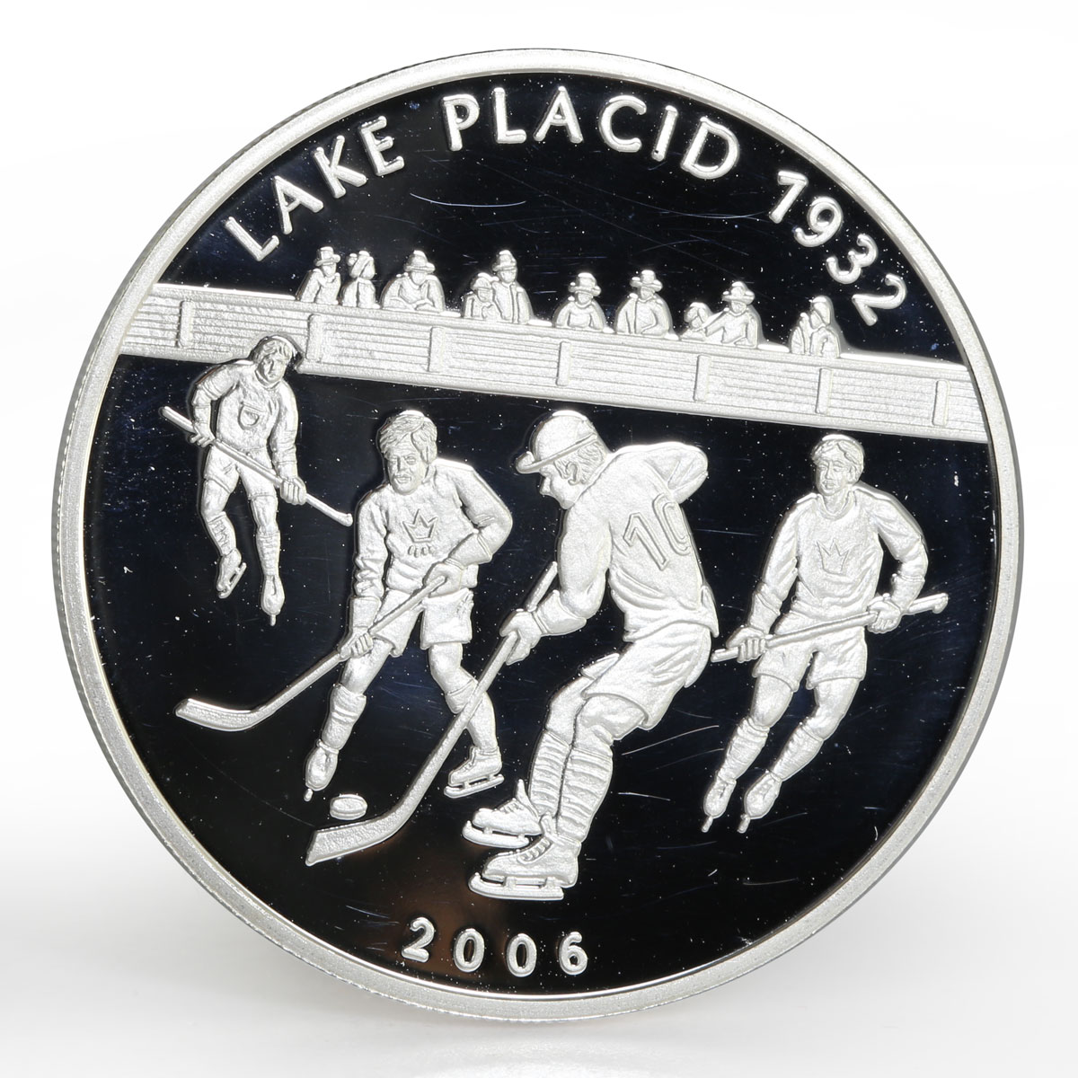 Mongolia 500 togrog 1932 Winter Olympics Hockey on Lake Placid silver coin 2006