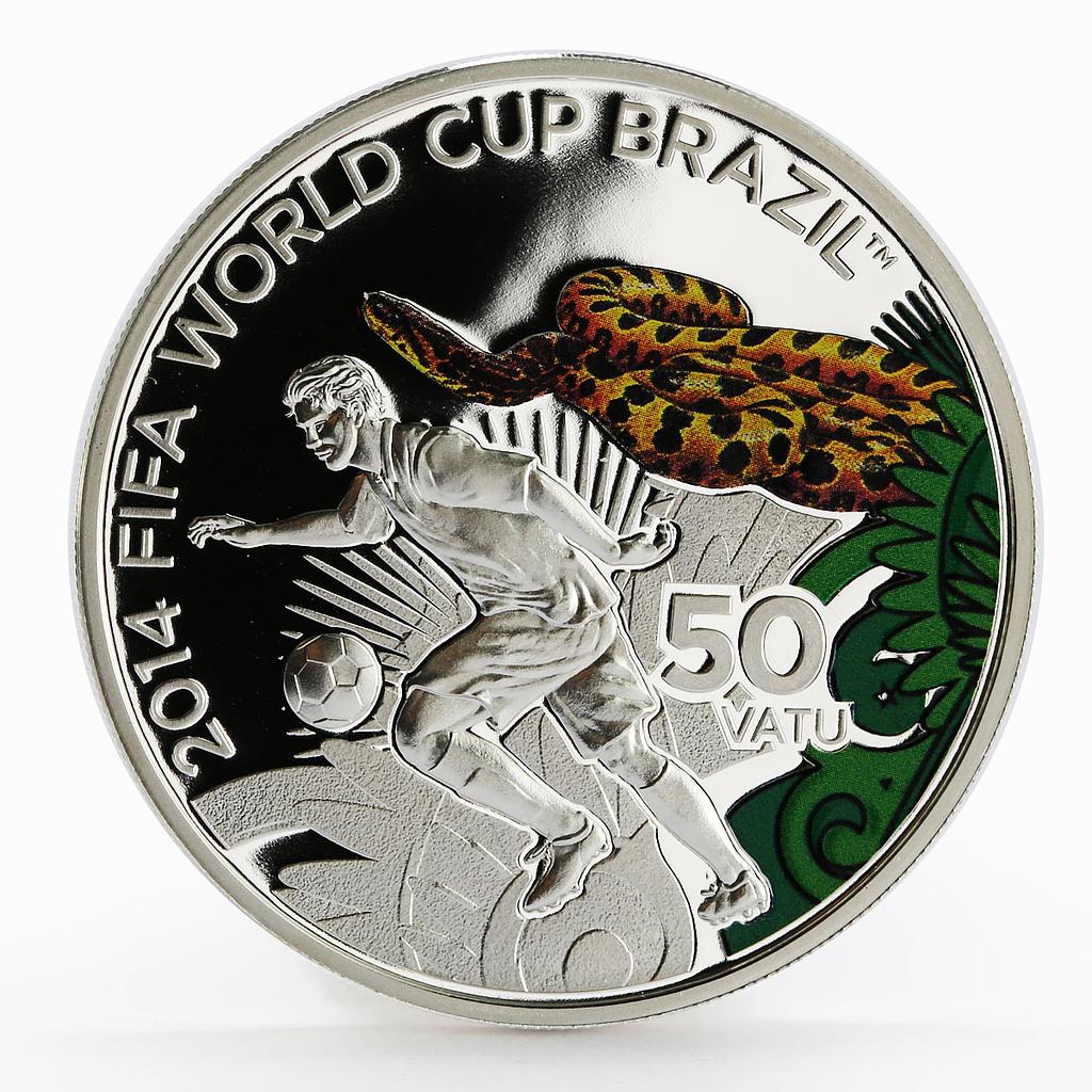 Vanuatu 50 vatu 2014 FIFA World Cup in Brazil football proof silver coin 2012