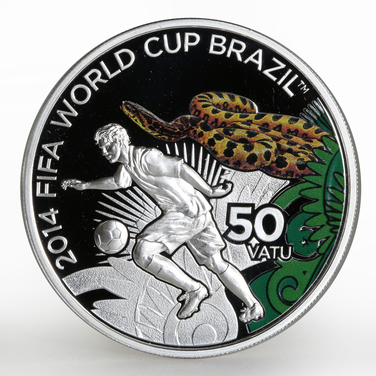 Vanuatu 50 vatu 2014 FIFA World Cup in Brazil colored proof silver coin 2012