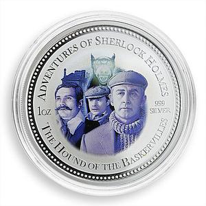 Cook Islands 2 dollars Sherlock Holmes Baskervilles Hound Coloured Silver 2007