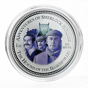 Cook Islands 2 dollars Sherlock Holmes Baskervilles Hound Coloured Silver 2007