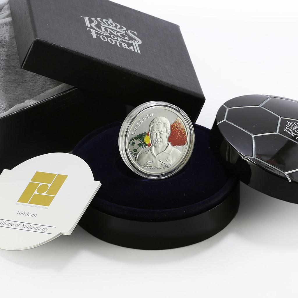 Armenia 100 dram Kings of Football series Eusebio proof silver coin 2008