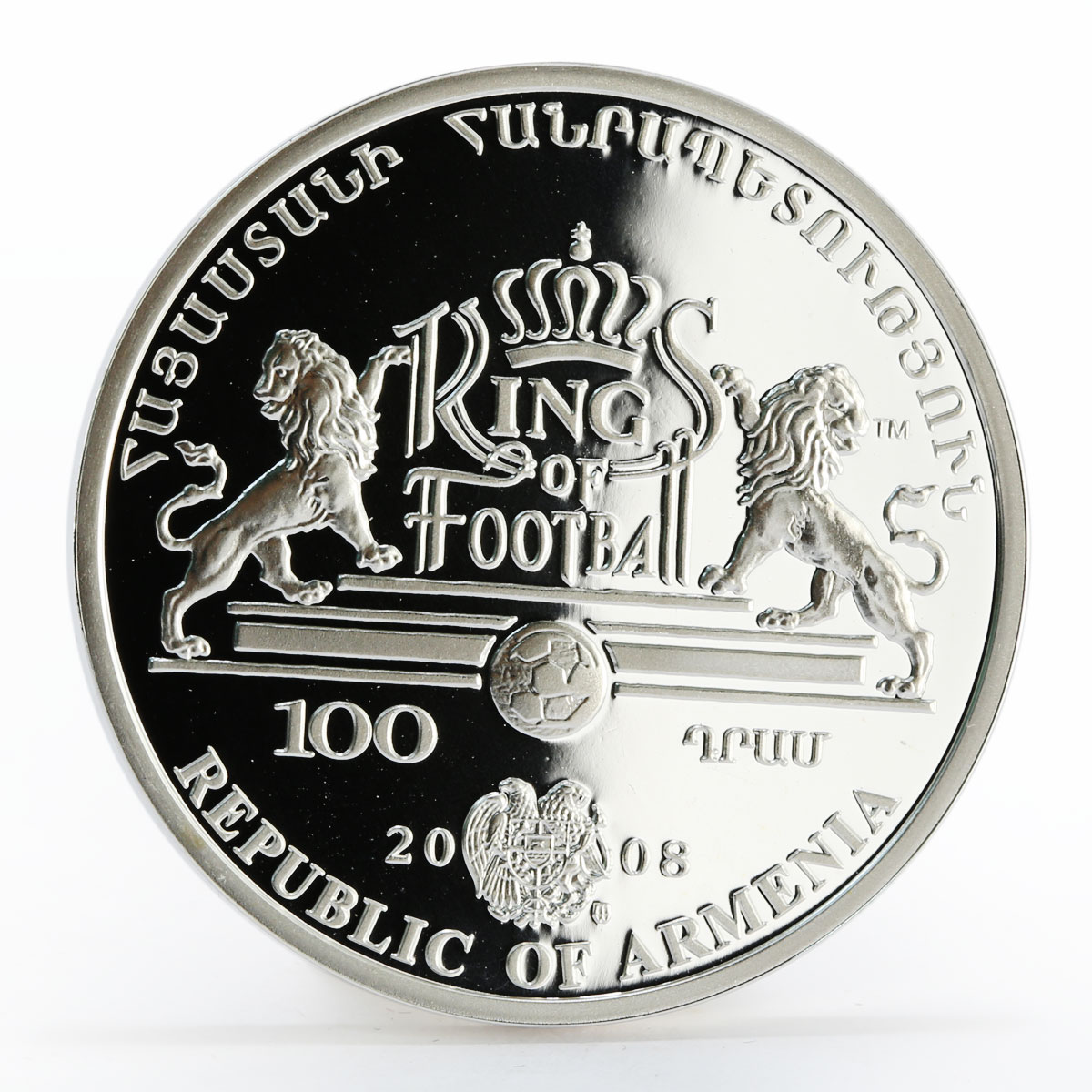 Armenia 100 dram Kings of Football series Eusebio proof silver coin 2008