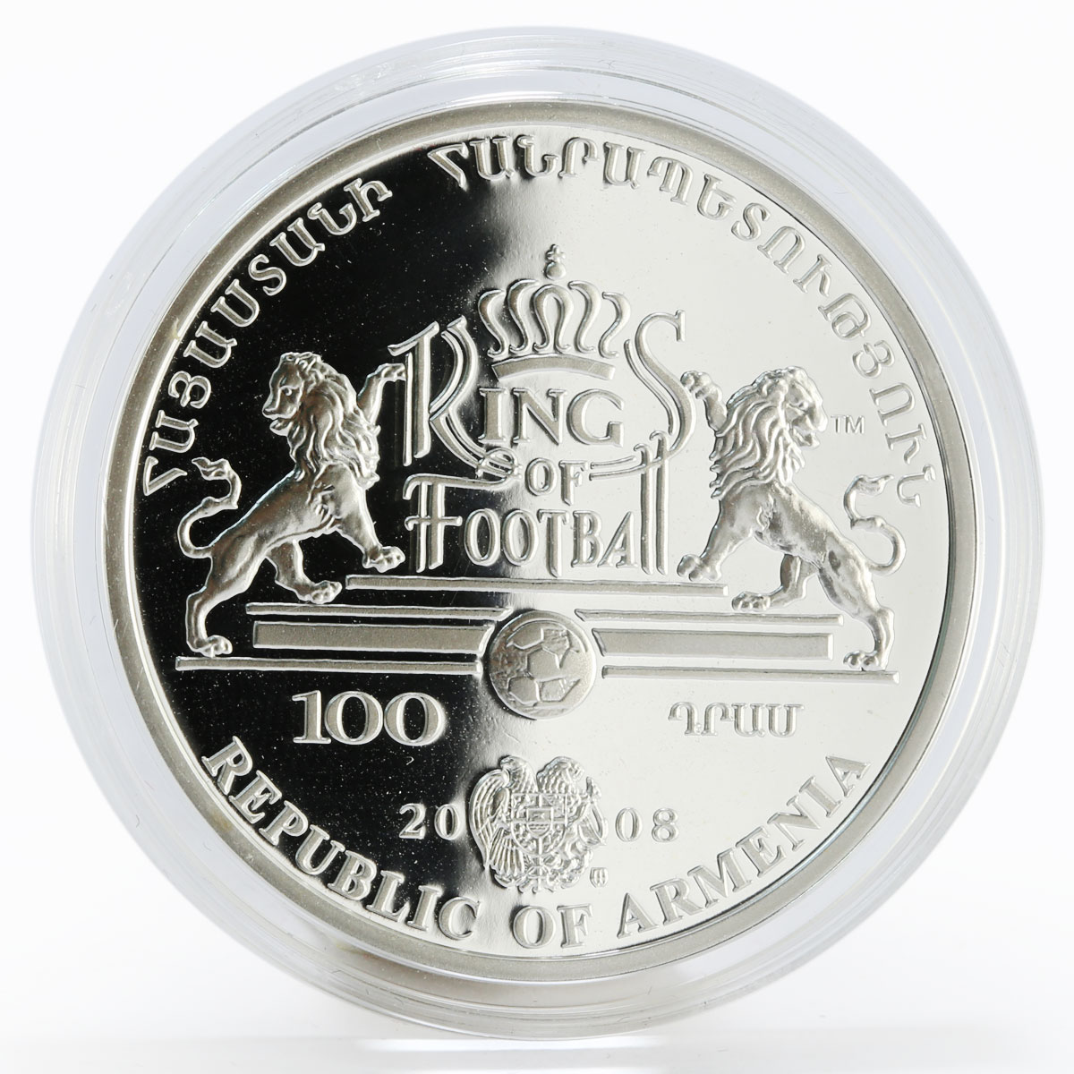 Armenia 100 dram Kings of Football series Eusebio proof silver coin 2008