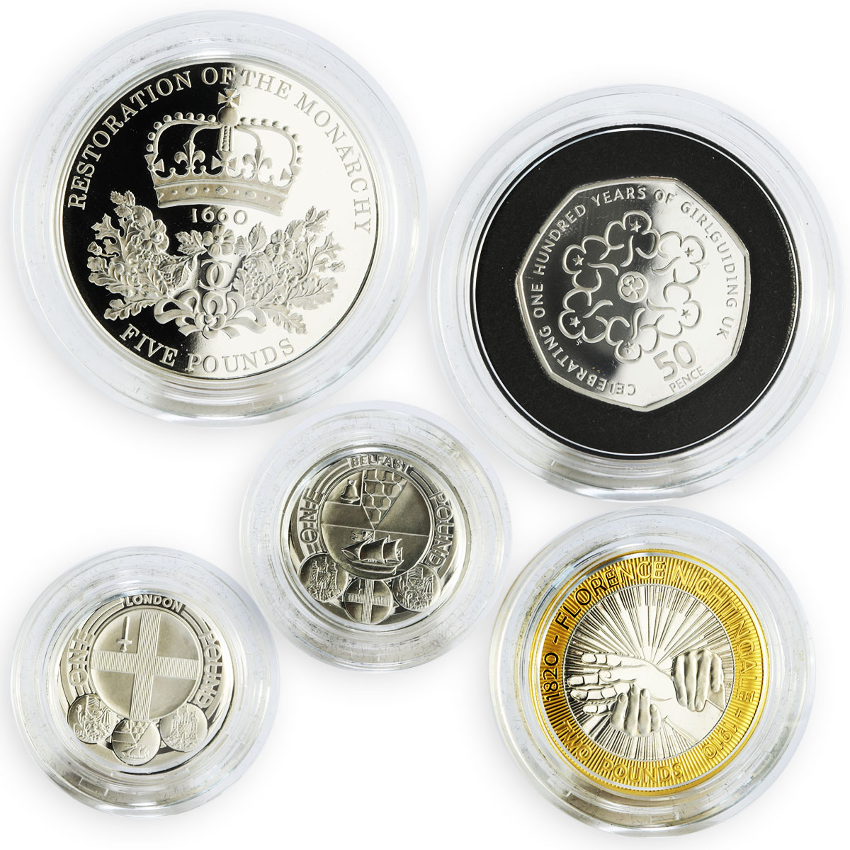 Great Britain set of 5 coins The UK Silver Celebration proof silver coins 2010