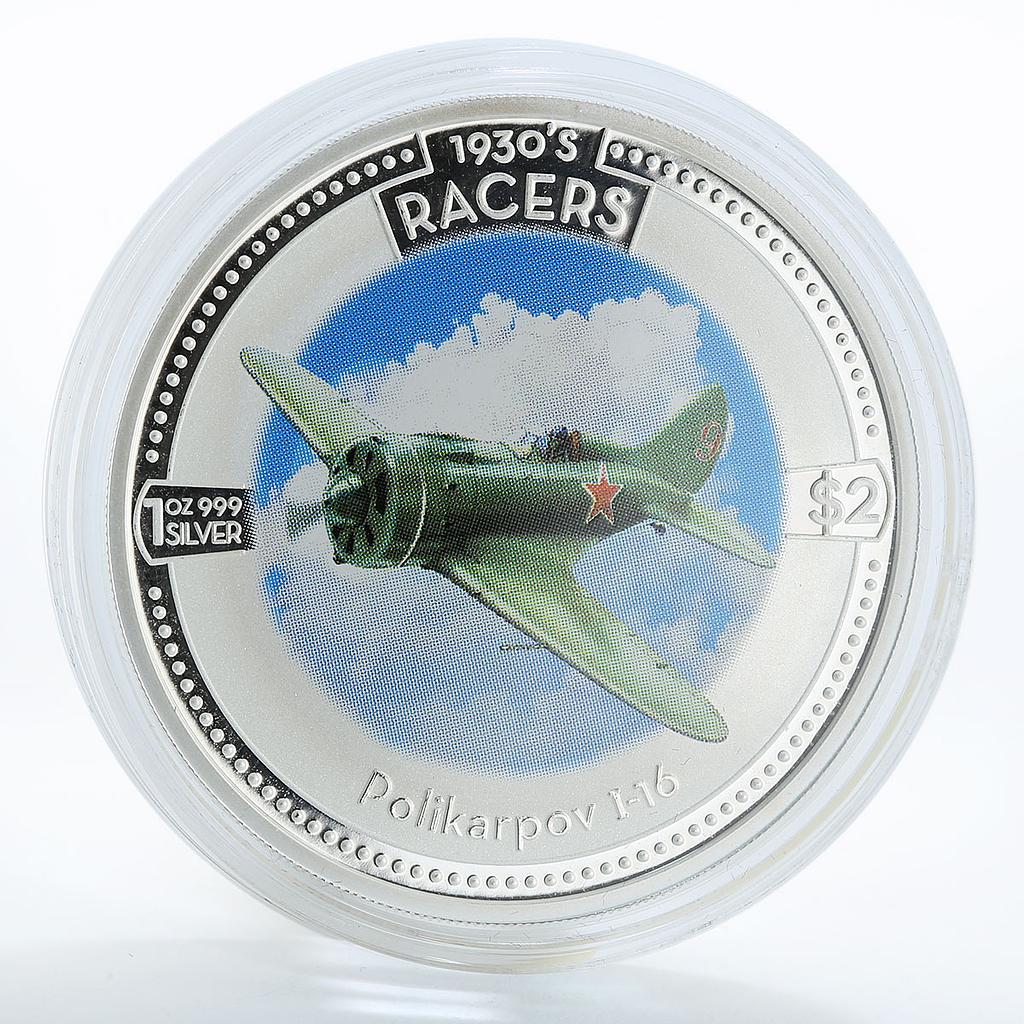 Cook Islands 2 $ Speed Jet 1930 Racers Polikarpov I-16 Aircraft silver coin 2006