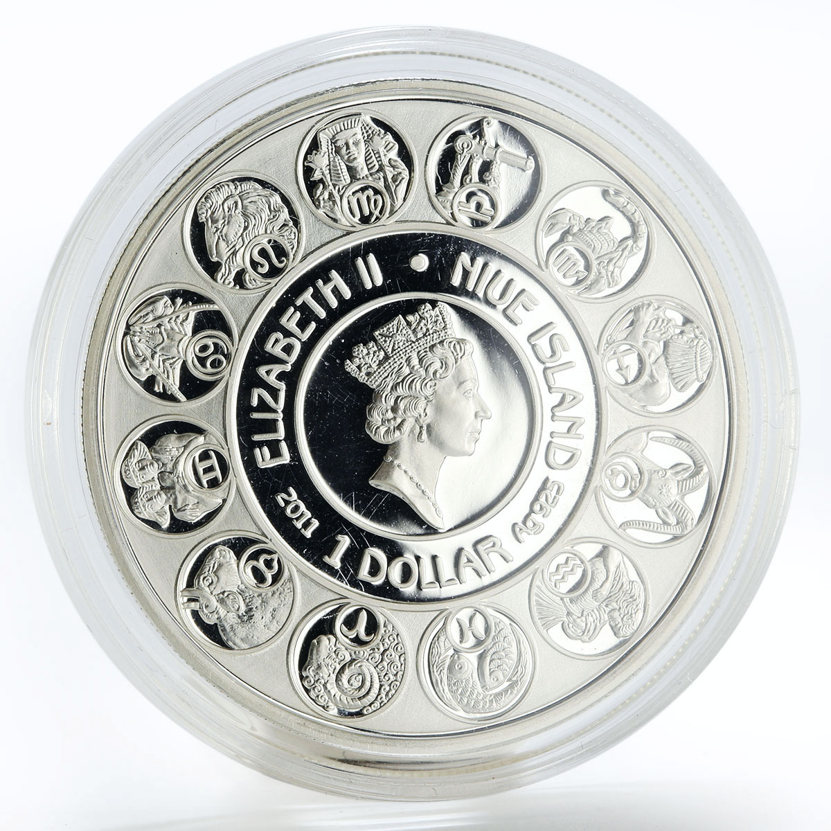 Niue 1 dollar A. Mucha Zodiac series Gemini colored proof silver coin 2011