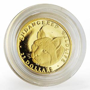 Cook Islands 25 dollars Endangered Wildlife series The Lynx proof gold coin 1990