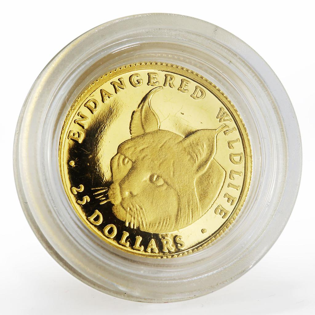 Cook Islands 25 dollars Endangered Wildlife series The Lynx proof gold coin 1990
