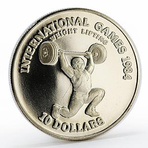 Liberia 10 dollars International Games Weight Lifting proof nickel coin 1984