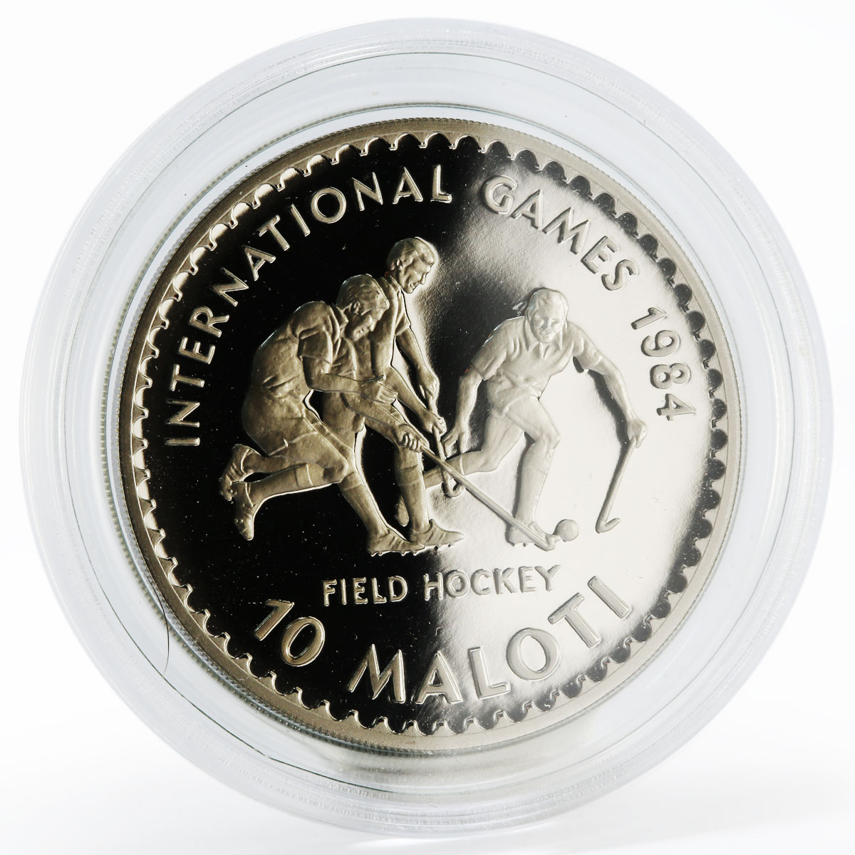 Lesotho 10 maloti International Games Field Hockey proof nickel coin 1984