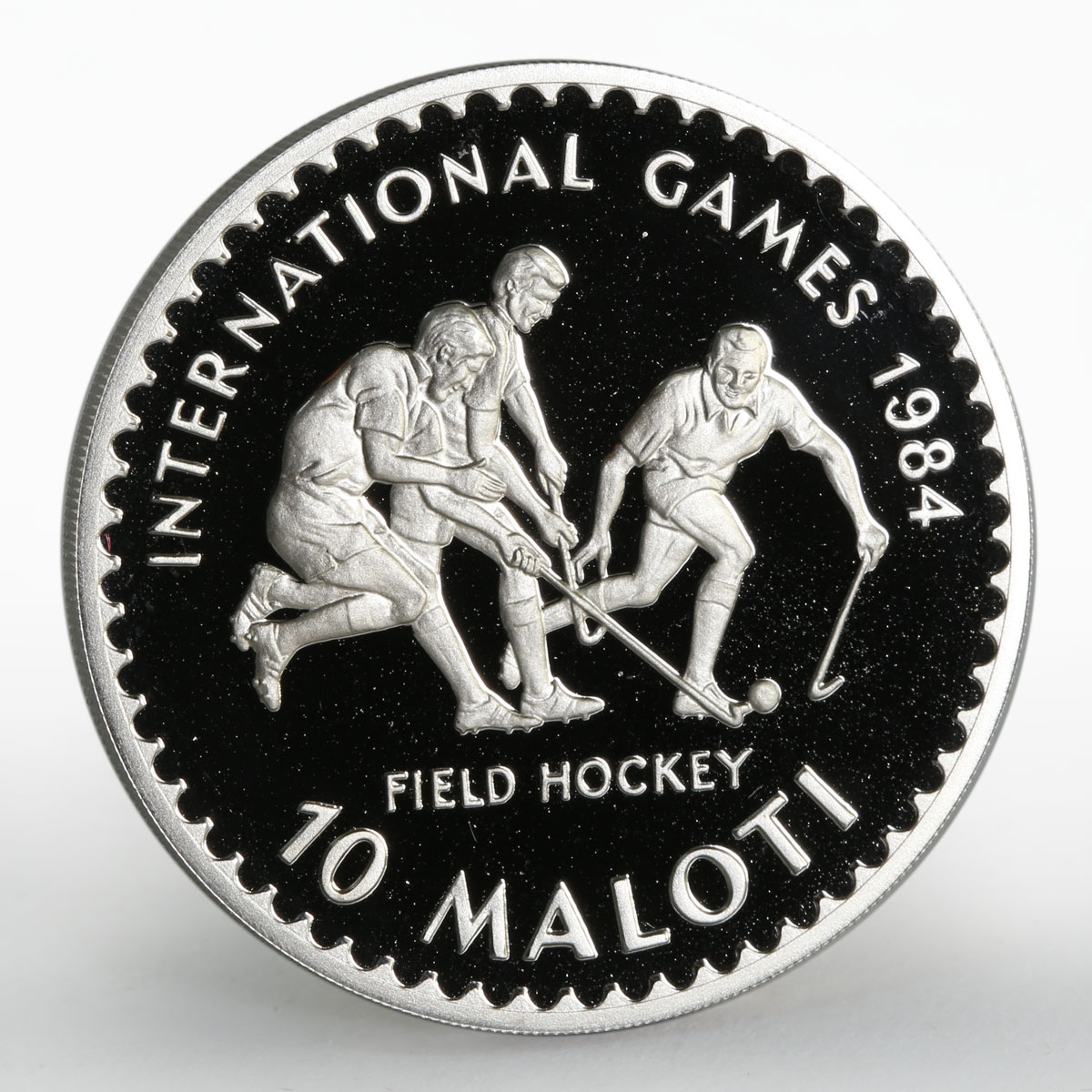 Lesotho 10 maloti International Games Field Hockey proof nickel coin 1984