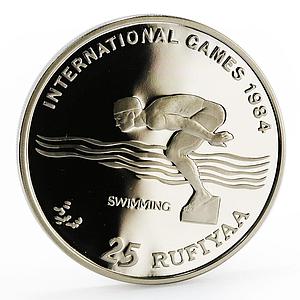 Maldives 25 rufiyaa International Games Swimming nickel coin 1984