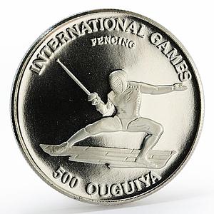 Mauritania 500 ouguiya International Games Fencing proof nickel coin 1984