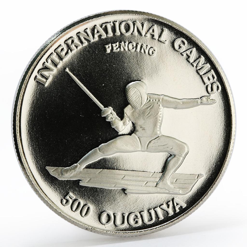 Mauritania 500 ouguiya International Games Fencing proof nickel coin 1984