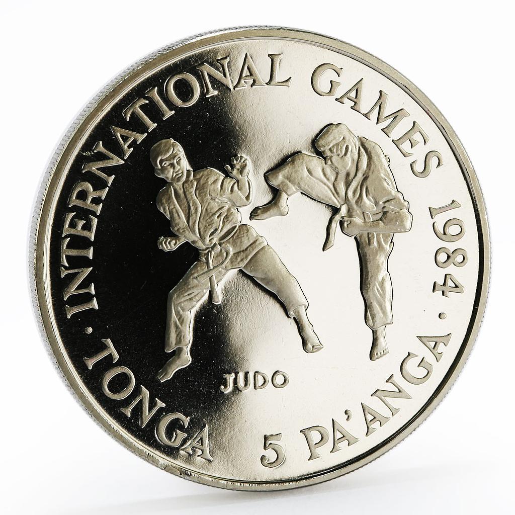Tonga 5 paanga International Games series Judo proof nickel coin 1984