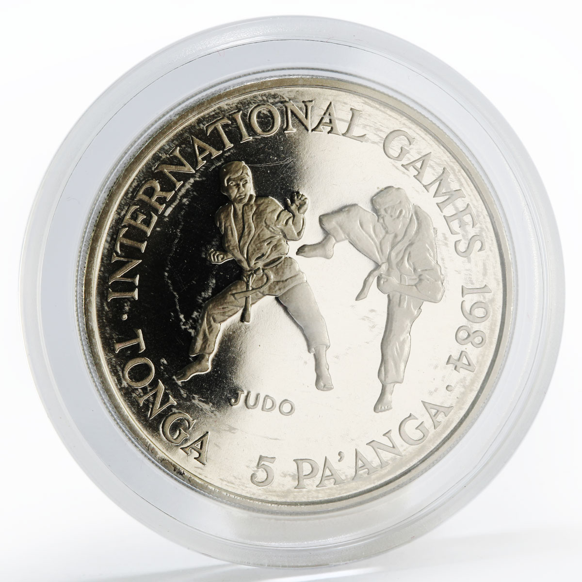 Tonga 5 paanga International Games series Judo proof nickel coin 1984