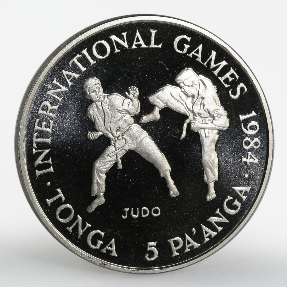 Tonga 5 paanga International Games series Judo proof nickel coin 1984