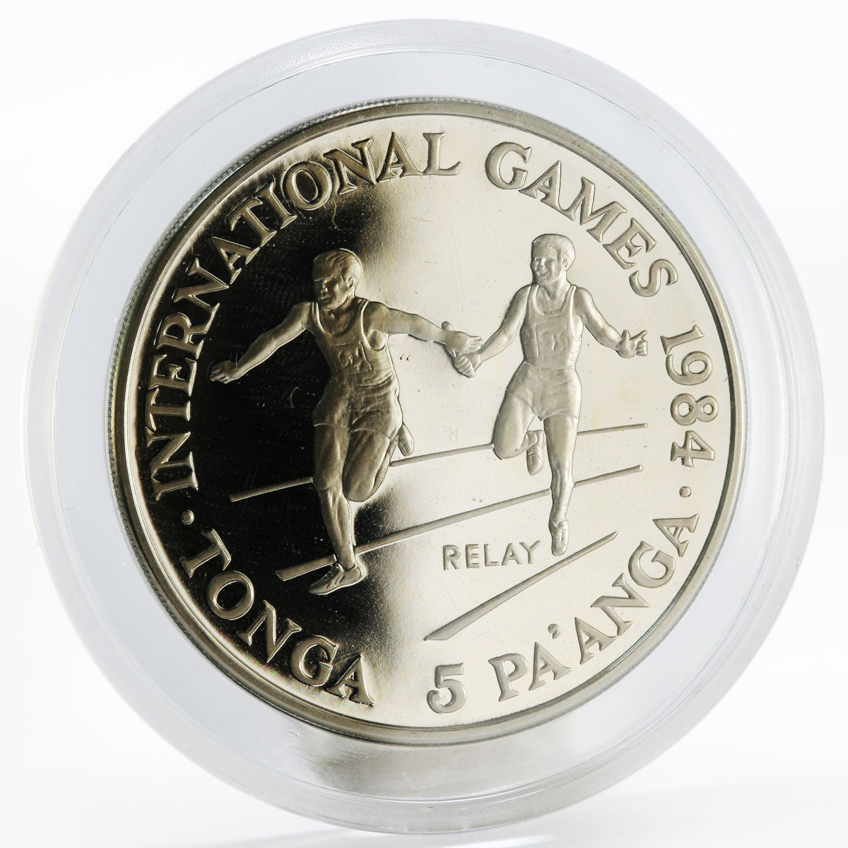 Tonga 5 paanga International Games Relay proof nickel coin 1984