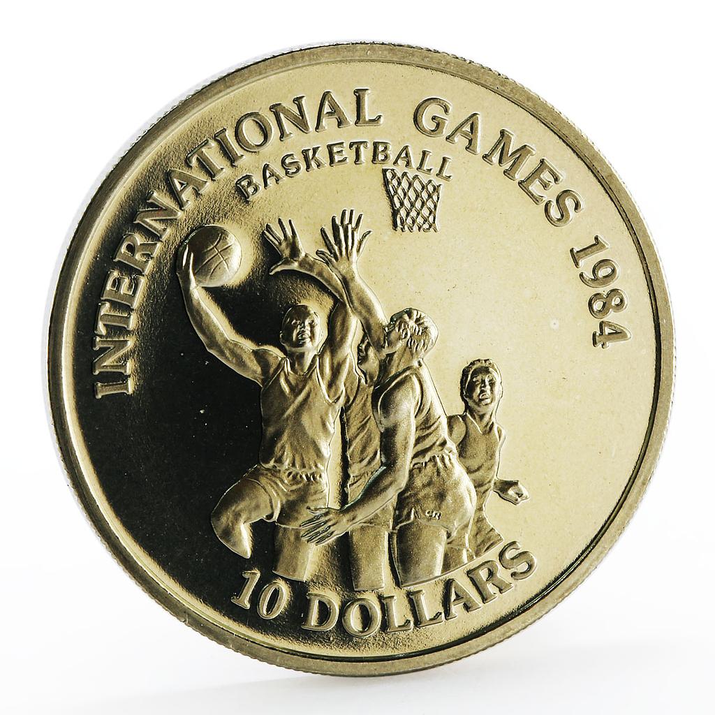 Liberia 10 dollars International Games Basketball proof nickel coin 1984