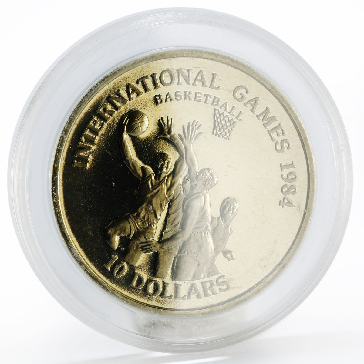 Liberia 10 dollars International Games Basketball proof nickel coin 1984