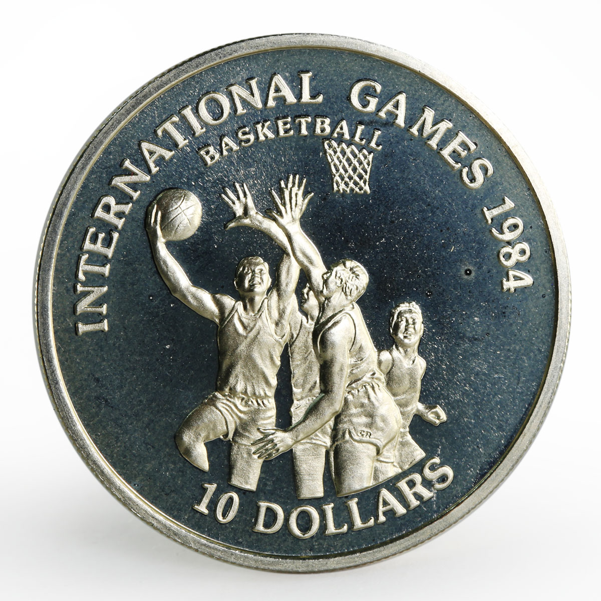 Liberia 10 dollars International Games Basketball proof nickel coin 1984