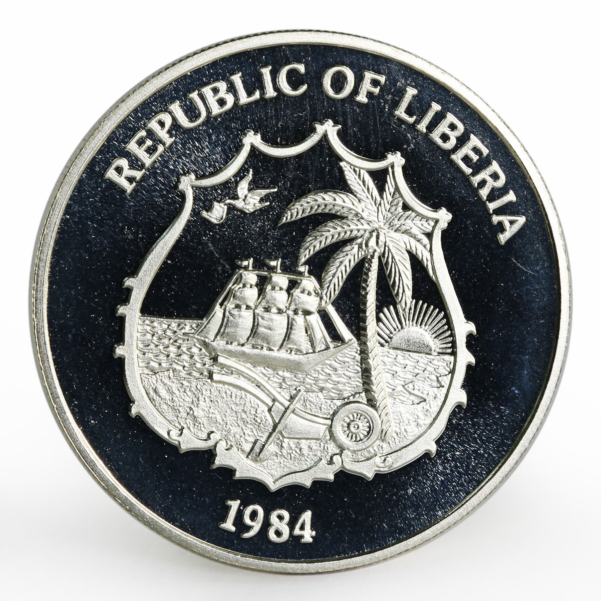 Liberia 10 dollars International Games Basketball proof nickel coin 1984