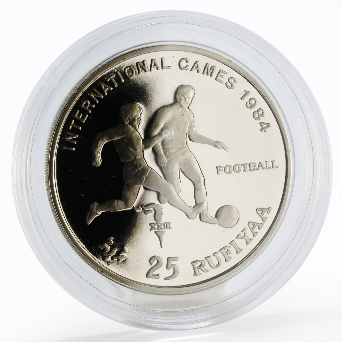 Maldives 25 rufiyaa International Games Football proof nickel coin 1984