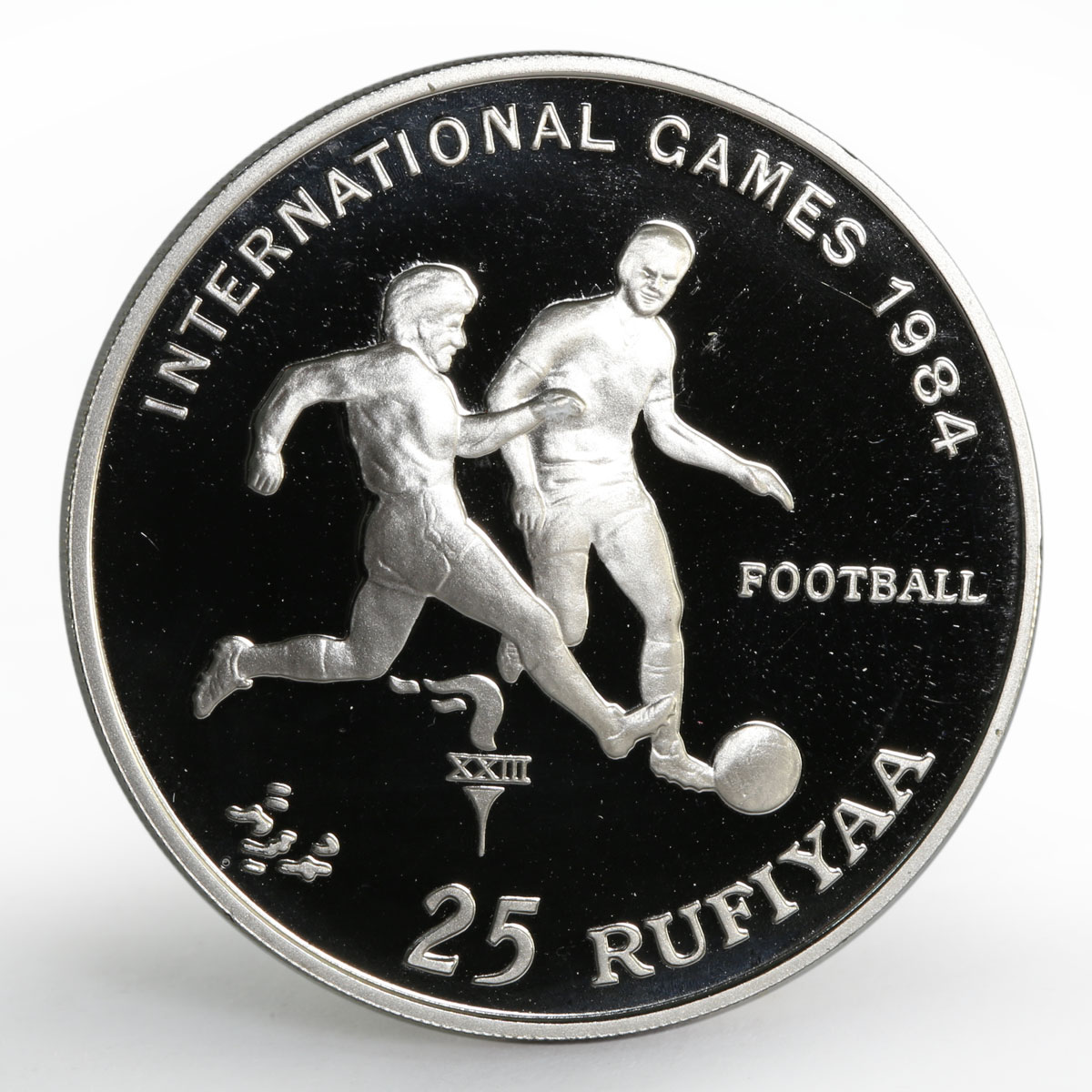 Maldives 25 rufiyaa International Games Football proof nickel coin 1984