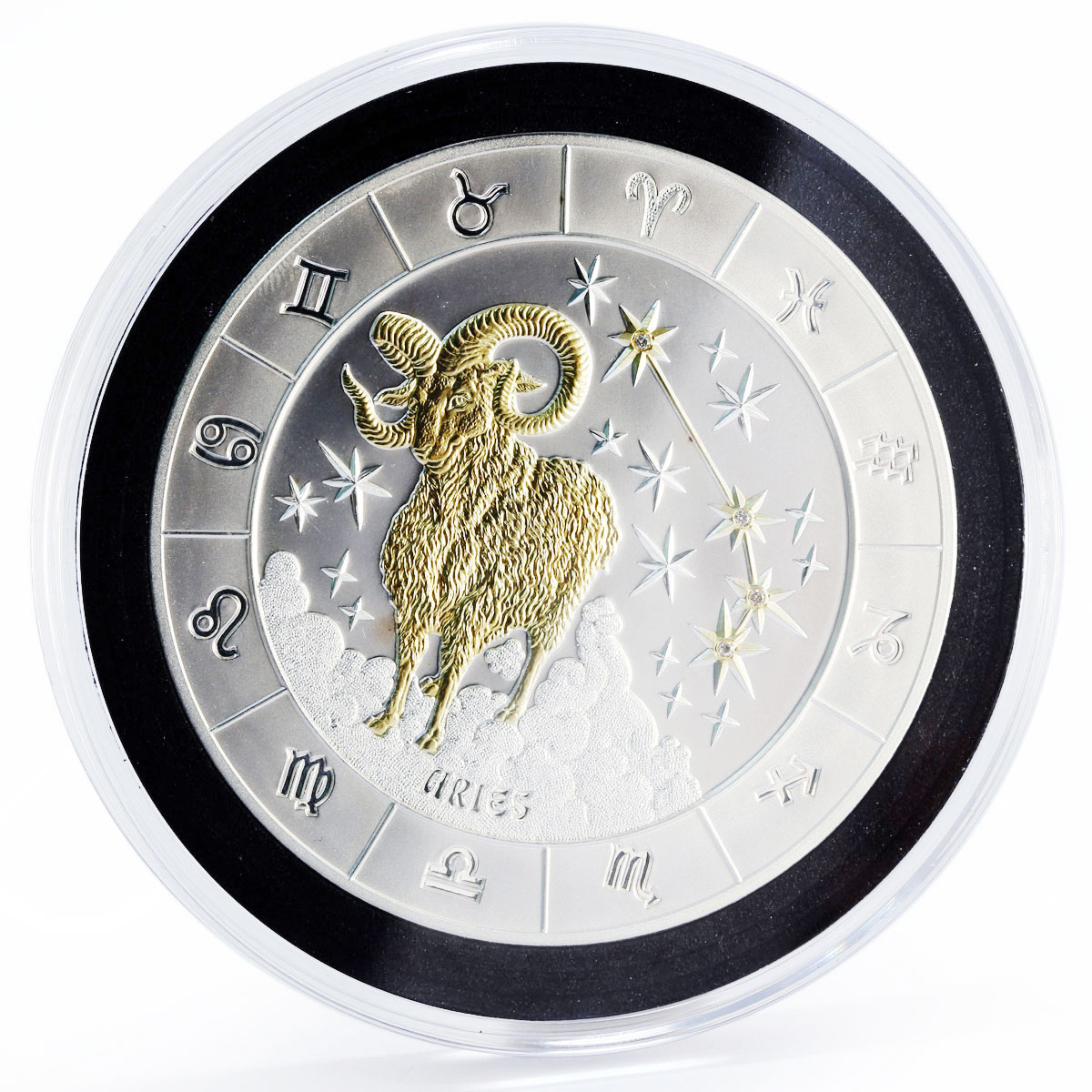 Rwanda 1000 francs Zodiac Signs series Aries gilded silver coin 2009