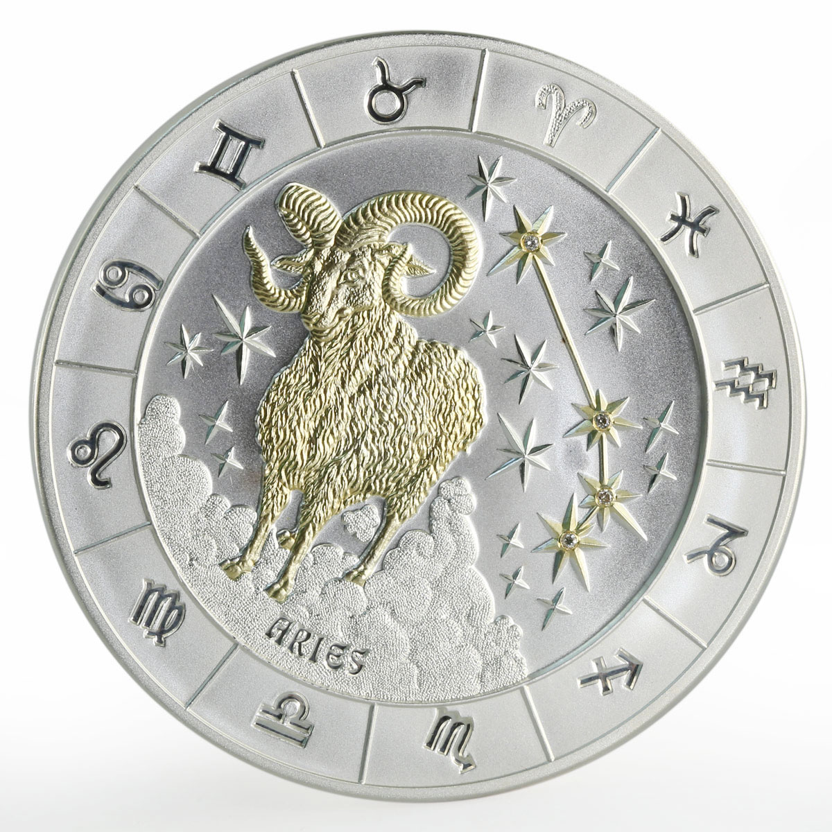 Rwanda 1000 francs Zodiac Signs series Aries gilded silver coin 2009