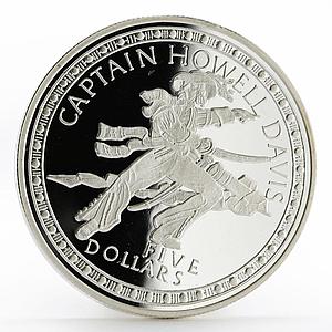 Bahamas 5 dollars Famous Pirates series Captain Howell Davis silver coin 1993