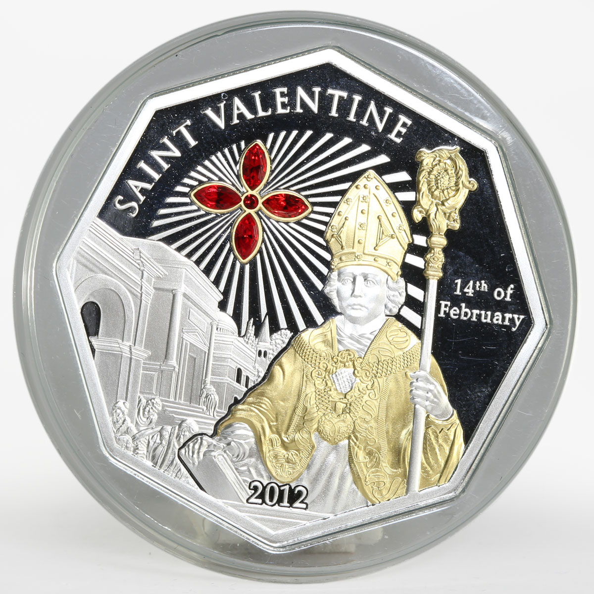 Cook Islands 5 dollars Saint Valentine gilded proof silver coin 2012